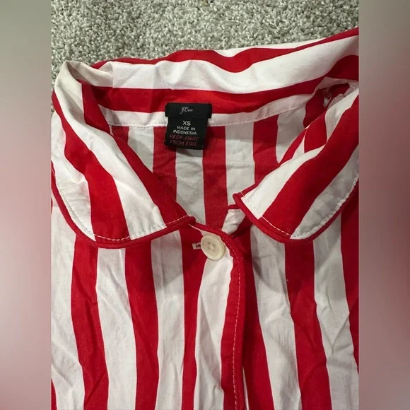 J Crew Pajama Set Womens XS Red White Stripe Long Sleeve Pants 100% Cotton - Picture 3 of 6